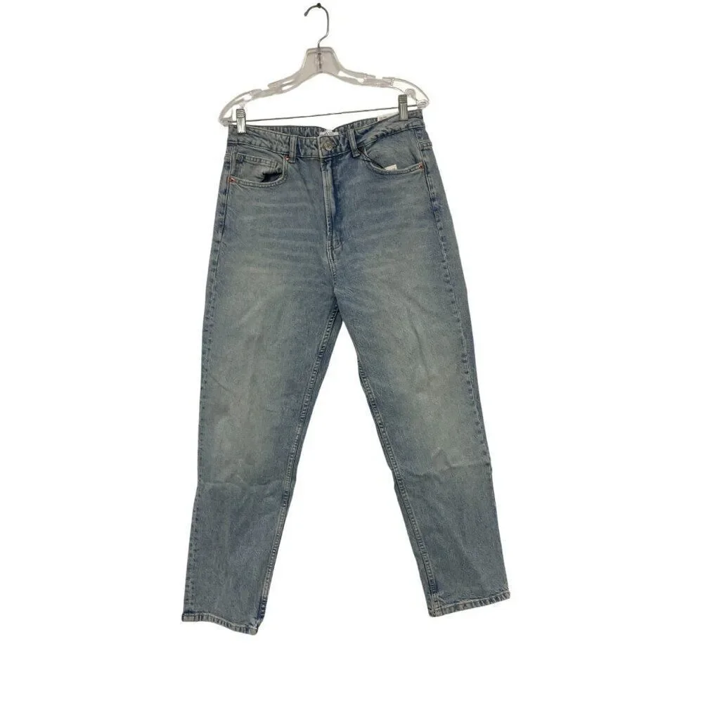 Zara Womens Mom Fit Jeans EU 42 US 10 Washed Effect slim leg Denim 8197/231 NWT